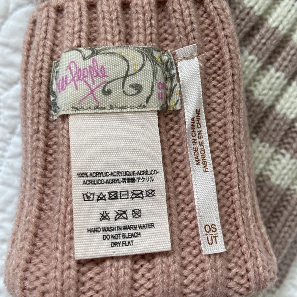 Free People Fingerless Knit Gloves Mauve Tan Cream One Size NEW - Picture 6 of 11